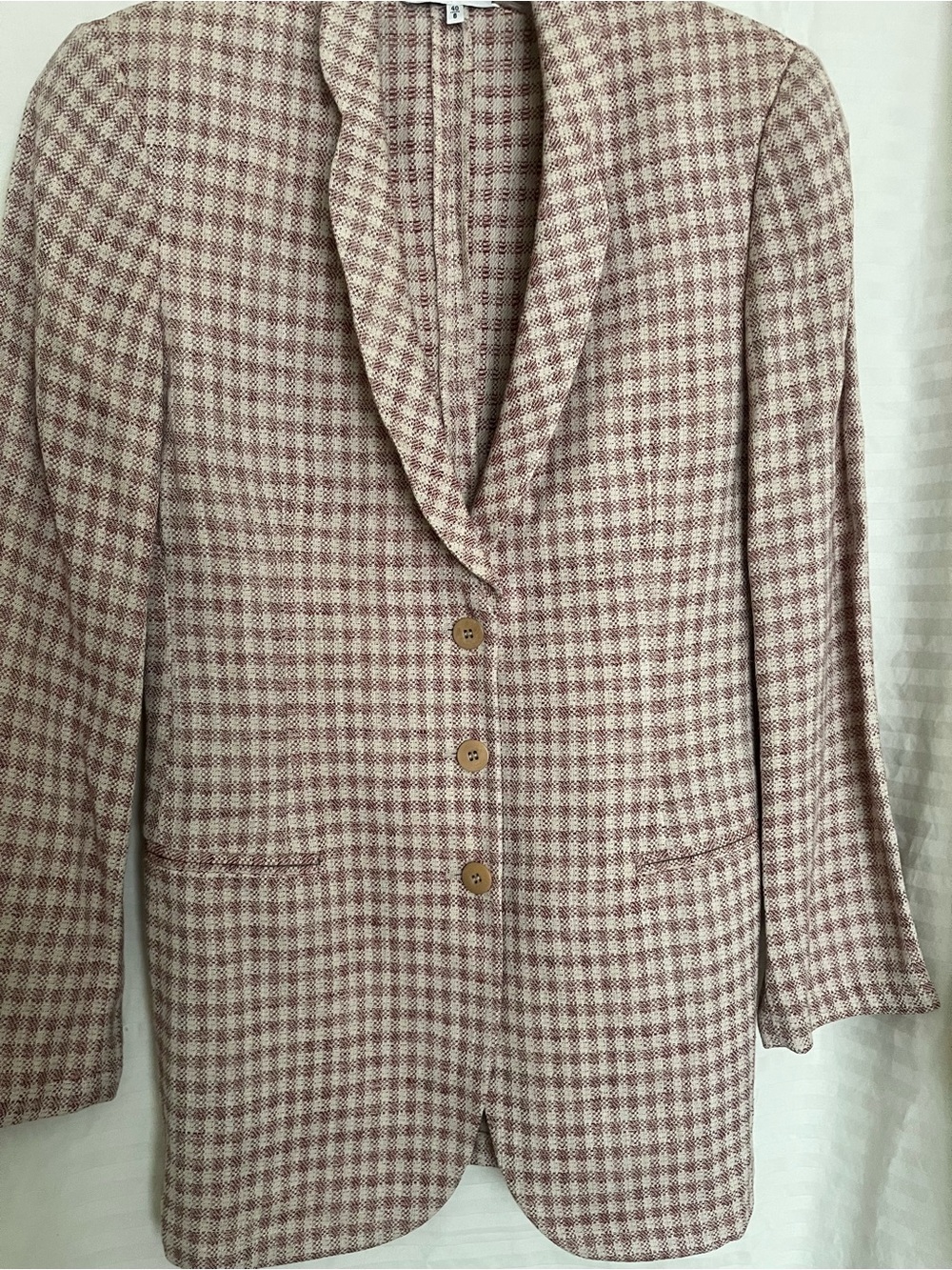 Armani Collezioni Tan and Ivory Houndstooth Check Shawl-Collar Jacket